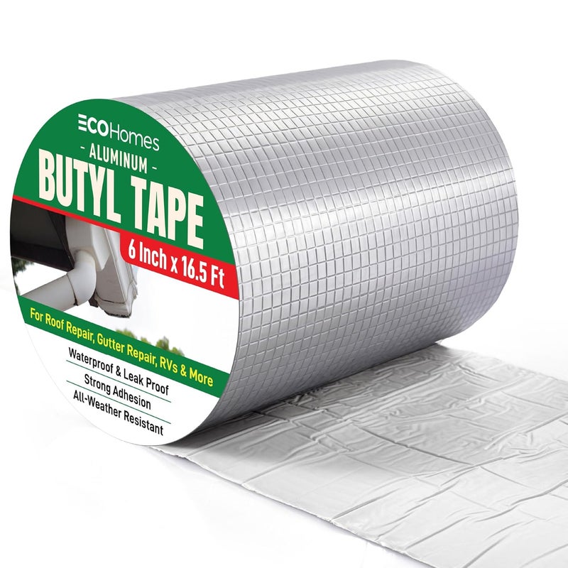 ECOHomes Aluminum Butyl Tape, Waterproof Aluminum Foil Tape for Leaks (6 Inch Wide) | Butyl Seal Tape for Roofs, Gutter Repair, Gutter Holes, Pipes, Metal Roof Patch, RV, Plumbing and Outdoor Sealing - Image 1